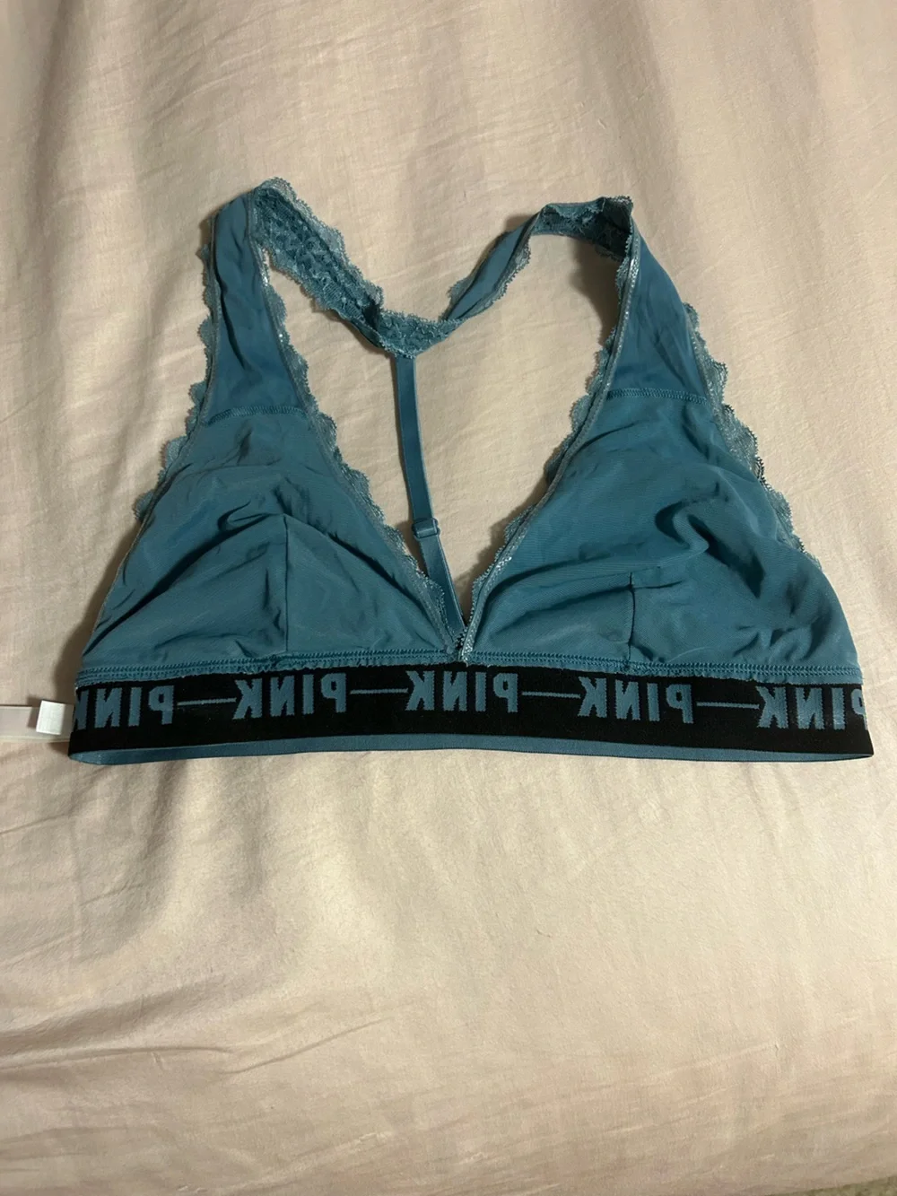 PINK Victoria's Secret Teal Lace Triangle Bralette Size L